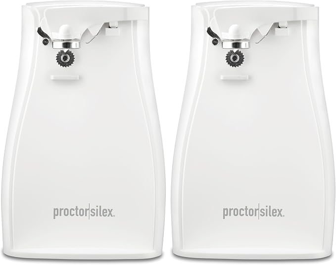 Proctor Silex Power Electric Automatic Can Opener for Kitchen with Knife Sharpener, Twist-off Easy-Clean Lever, Cord Storage, White (75224PS) (Pack of 2)