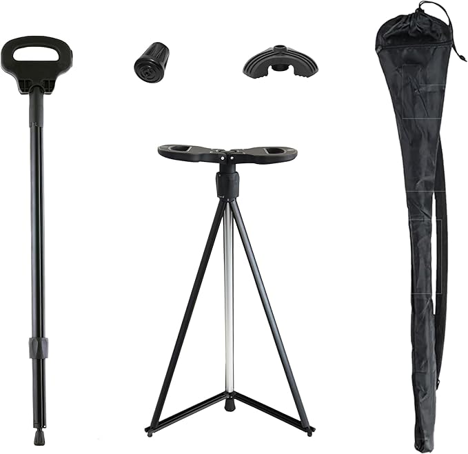 XXL Portable Walking Cane with Seat, Adjustable 34"-37" Foldable Lightweight Aluminum Anti-Slip Walking Stick for Men & Women, 550 Lbs Cane with Chair for Travel Hiking with Carry Bag