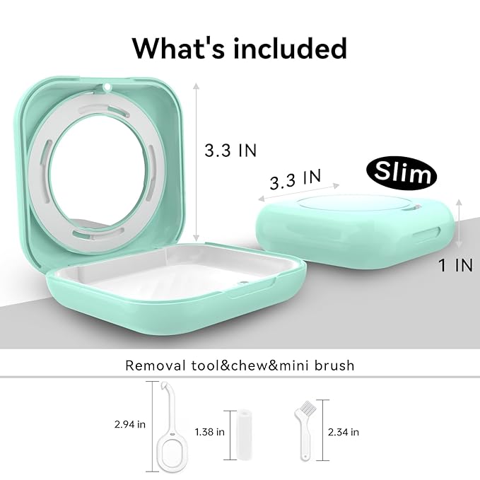 HEMILAB® Retainer Case, Slim Aligner Case with Vent Holes, Compatible with Invisalign, Mouth Guard Case with Mirror, Cute Orthodontic Retainer Case with Retainer Removal Tool and Brush, MintGreen
