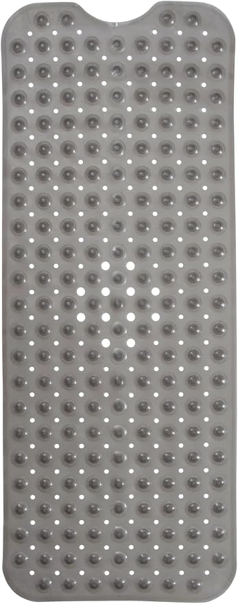ENKOSI Bathtub Mat – 40 x 16 Inch Extra Long Non Slip Shower Mat – Anti Slip Grey Bath Mat with Suction Cups and Drain Holes – Bathroom Mat for Smooth Tubs and Shower Floors (40x16 Clear Grey)