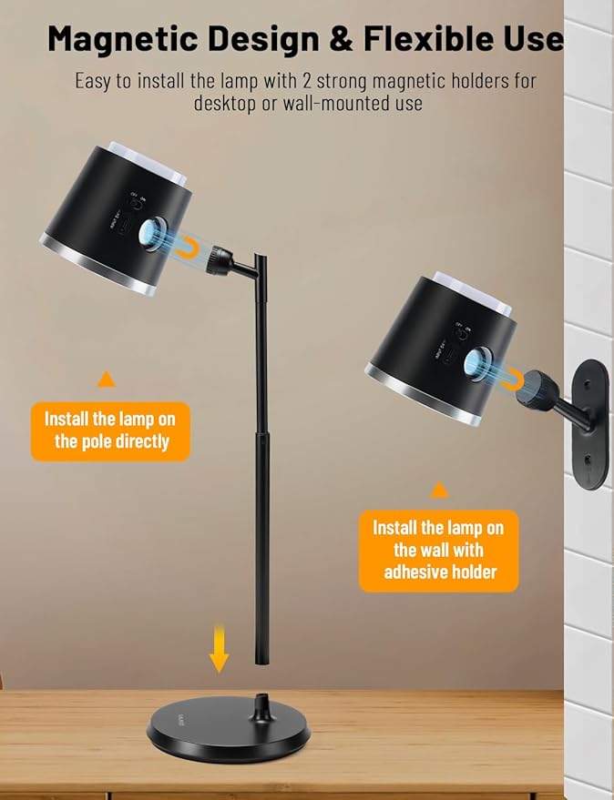 Cordless Desk Lamp, Magnetic Wall Mount LED Light, Portable Warm Night Light, Rechargeable Battery Powered Lamp, Dimmable Brightness & 3 Color Modes, Table Light for Reading, Work, Bedroom, Hallway