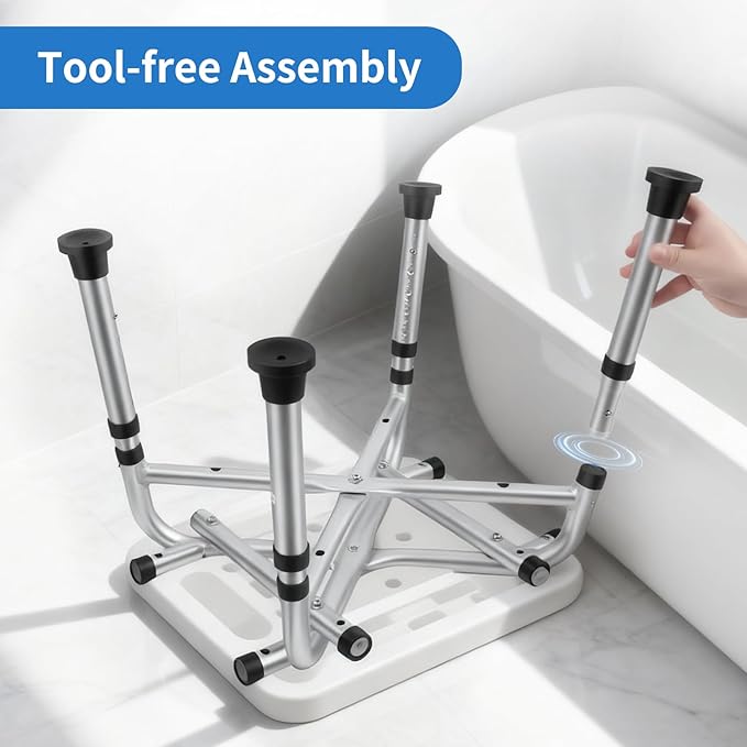 Heavy Duty Shower Chair for Inside Shower and Tub with Reinforced X-Bar, Padded Arms and Backrest, Height Adjustable, Ideal Shower Chair for Elderly and Disabled