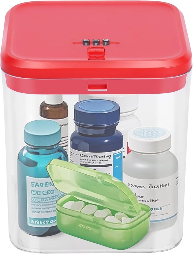 Lock Box for Medicine & Snacks - Childproof Storage Box with Combination Lock, Secure Organizer for Pills, Fridge Food, Phone, Vitamins | Portable Safe for Home, Office, Travel (5.5x5.5x6.3in)