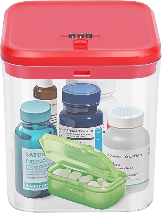 Lock Box for Medicine & Snacks - Childproof Storage Box with Combination Lock, Secure Organizer for Pills, Fridge Food, Phone, Vitamins | Portable Safe for Home, Office, Travel (5.5x5.5x6.3in)
