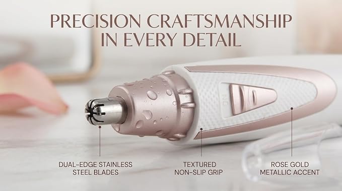 Ear and Nose Hair Trimmer Clippers: 2026 Professional Painless Eyebrow & Facial Hair Trimmers Remover for Women, Battery-Operated Nasal Clipper, Dual Edge Waterproof Blades for Easy Clean, Pink
