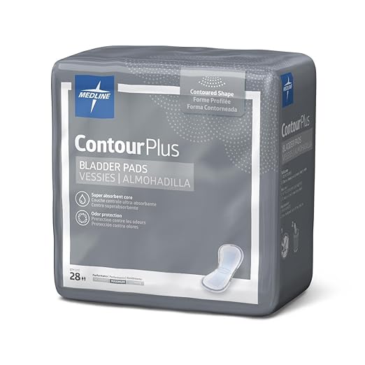 Medline ContourPlus Bladder Control Pads, Maximum Absorbency, 6.5 x 13.5 Inches, Bag of 28