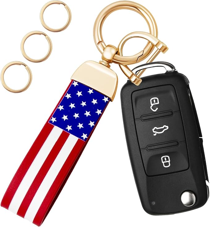 OHKYOOT Leather Car Keychain for Home Car Keys | Carabiner Clip Key Fob Keychain for Women Men,Car Key Holder with 3 Key Ring and Anti-Lost D Ring