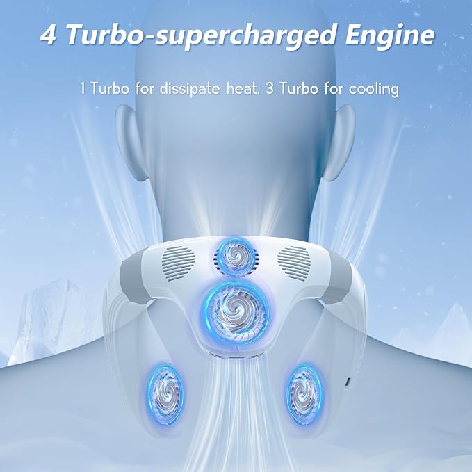 Neck Air Conditioner Fans That Blow Cold Air Cooling Device Wearable Fan, 5200mAh Battery Operated Rechargeable Personal Fan, White