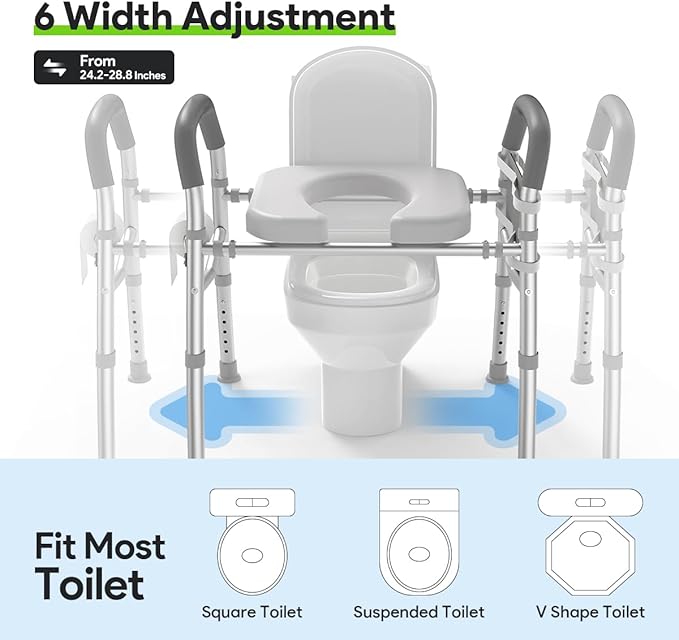 Delog Raised Toilet Seat with Handles, Heavy Duty 400lb Medical Safety Frame, Bathroom Assist Toilet Seat Raiser for Seniors