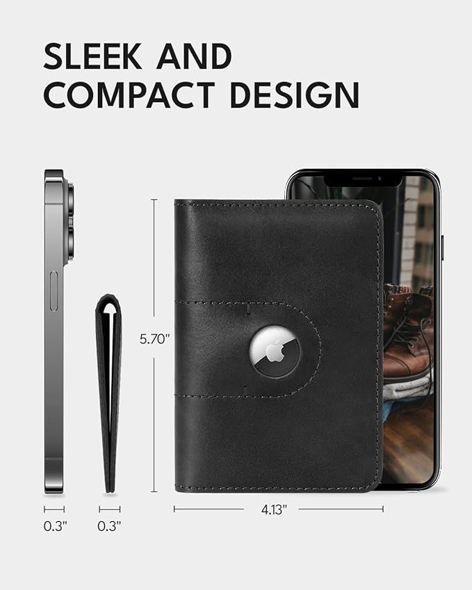 ALLIVE Passport Holder for Travel, Genuine Leather Passport Holder with AirTag Slot for Women and Men, Passport Cover Wallet for Travel Must-Haves, Airport Essentials, Travel Gifts, Black