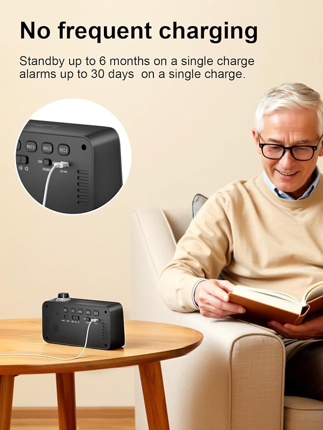 Medication Pill Reminder, Rechargeable Talking Alarm Clock with 3 Custom Voice Recording Alarms, Touch-to-Talk, a Digital Alarm Clocks Gift for Mom/Dad/Seniors/Elderly(Black)