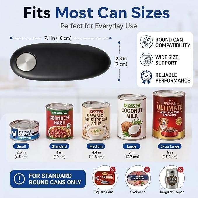 Electric Can Opener Automatic, One Touch Operated Can Opener for Seniors with Arthritis, Fits All Can Sizes Smooth Edge Food Safe Kitchen Gadgets