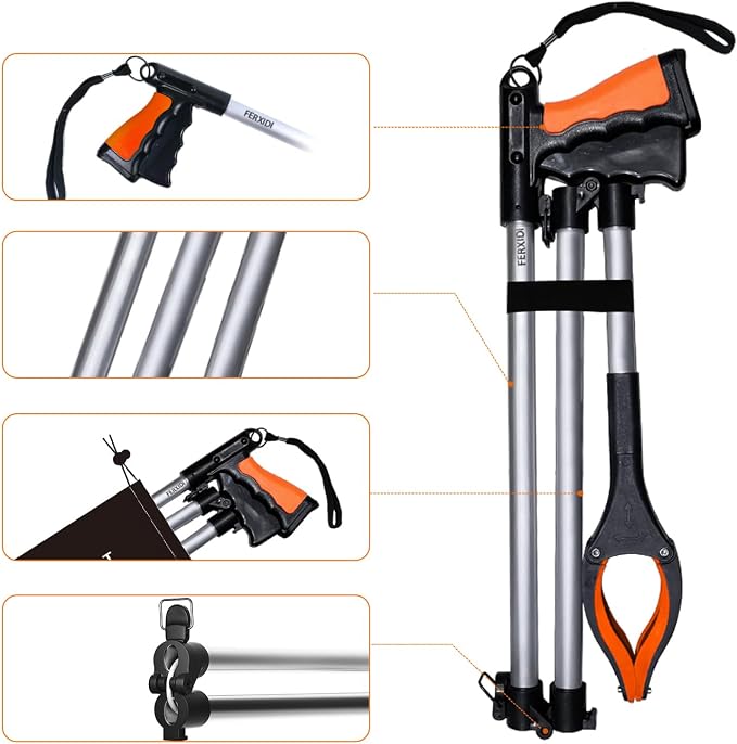 43" Foldable Grabber Reacher Tool,Reacher Grabber Pickup Tool,Folding Grabbers for Elderly Grab It Reaching Tool with Rotating Jaw+Magnets,Grabber Reacher Tool Heavy Duty