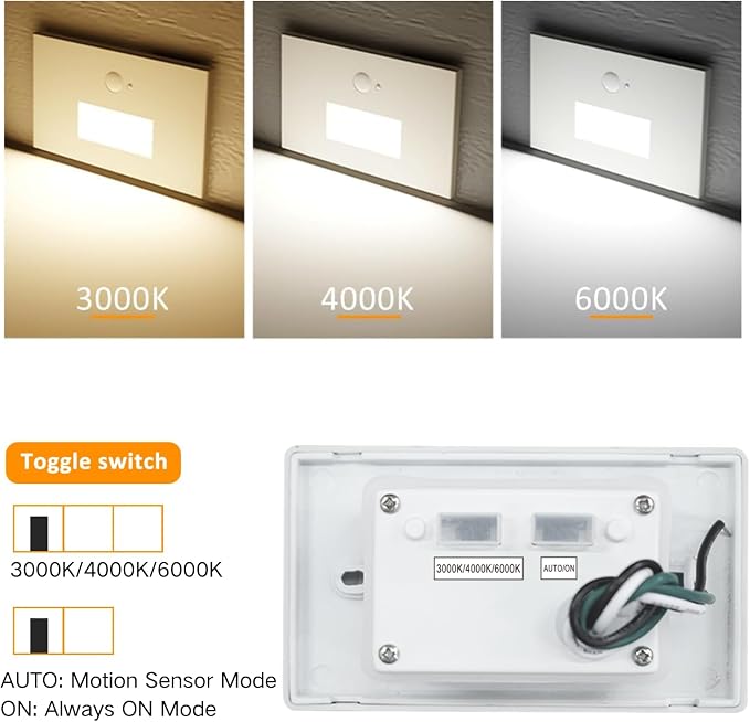 8 Pack 3CCT 120V Motion Sensor Step Lights with Dimmer Switch, White | LED Stair Lights Indoor Outdoor, 3000K/4000K/6000K, 0%-100% Dimmable, 5W 500LM, IP65 Waterproof, Hard Wired, Aluminum, ETL