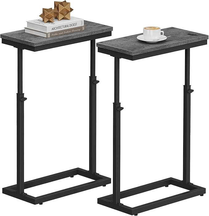 TUTOTAK End Table, Side Table, Tall Couch Table, Sofa Table, Set of 2 | for living Room, Bedroom, Grey TB01BY0832