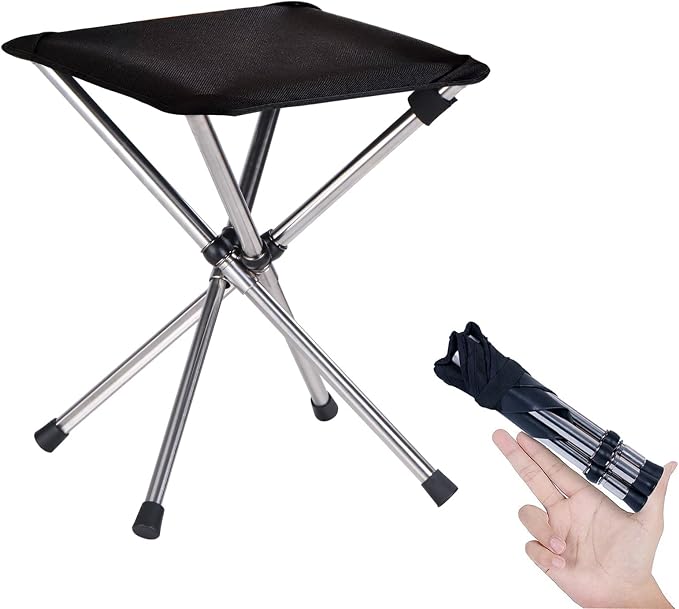 13.8in Portable Camping Stool, Compact Lightweight Folding Chair for Adults | 1.32 lb Weight, 12.2in Seat, 1800D Oxford Fabric, Stainless Steel Legs and Carry Bag for Camping, Fishing, Hiking and Travel