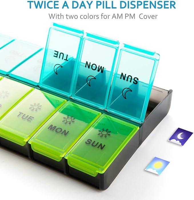 Mossime XL Large Daily Pill Organizer 2 Times a Day, Extra 7 Day Pill Box Am Pm, Weekly Day Night Vitamin Holder, Medicine Organizer, Big Pill Container, Medication Dispenser 14 Compartments