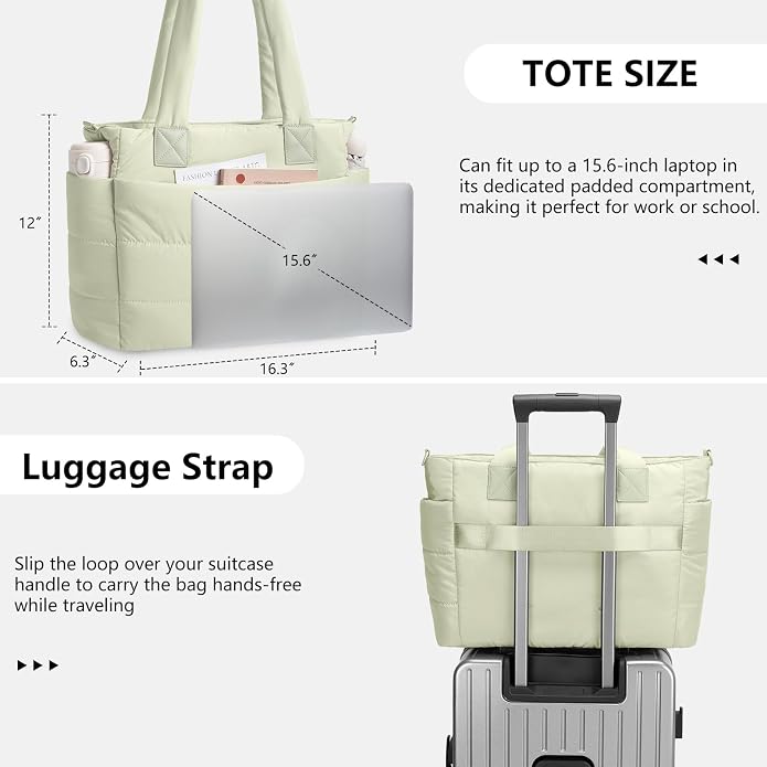 Puffer Tote Bag for Women Quilted Nurse Bag Lightweight Work Bag for Teacher Travel Handbag with Multiple Pockets