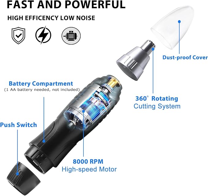 Ear and Nose Hair Trimmer Clipper, Painless Eyebrow & Facial Hair Trimmer for Men Women, Battery-Operated Trimmer, 3.74" Premium Nose Hair Scissors