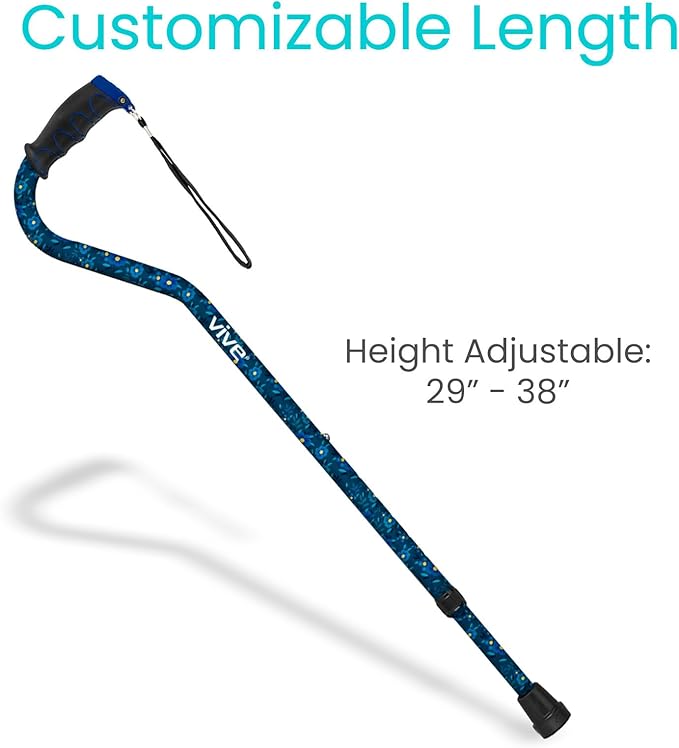 Vive Walking Cane for Women, Men, Elderly - Patented Offset Grip - Lightweight Adjustable Walking Aid with a Non-Slip Tip - Sturdy Balancing Mobility Aid for Seniors
