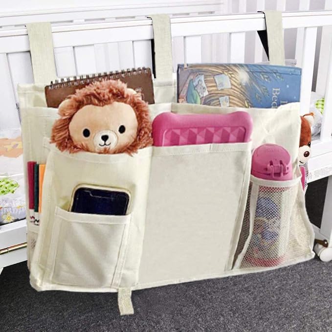 Bunk Bed Organizer - Bedside Storage Caddy with Pocket, Hanging Organizer for Dorm Room, Hospital Bed Rail and More (Cream)