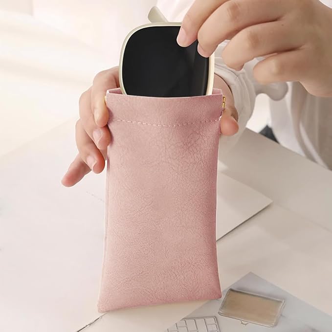 3 Pack Leather Eyeglasses Cases PU Soft Sunglasses Pouch Squeeze Top Portable Glasses Cases for Men Women