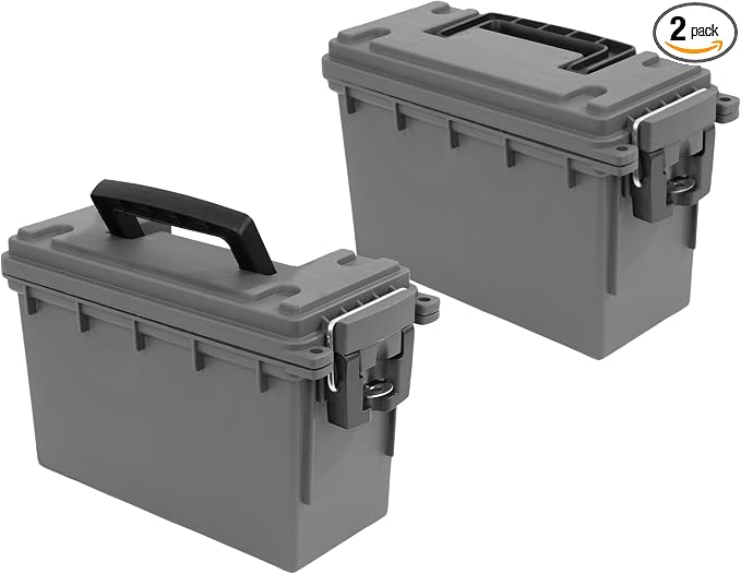 Sheffield Ammo Box Made in USA, Stackable Lockable Ammo Storage Box, Gray | 2 Pack Lockable Storage Box, Water & Dust Resistant Dry Box, Secures Hunting Gear, Gun Accessories, Supplies, Bullets