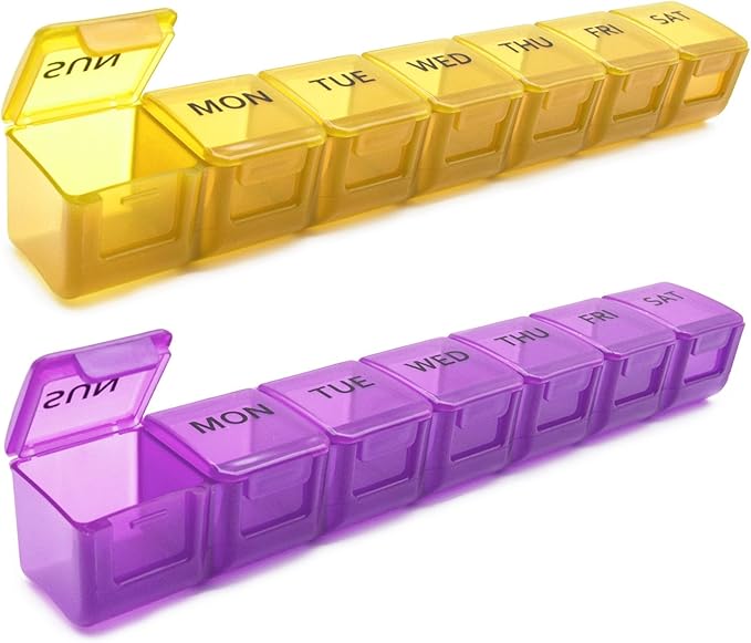 2 Pack Weekly Pill Organizer, Large 7 Day Pill Case, Daily Vitamin Case Medicine Box, AM/PM Pill Containers for Medicine Supplements Fish Oil (Orange & Purple)