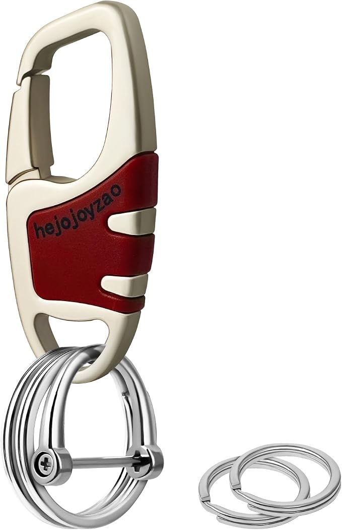Keychain Carabiner Clip,Heavy Duty Belt Loop Car Key Ring Holder | Durable metal build, mens EDC accessory, 4 key rings, secure locking D-ring, fits belt loops, holds home, car key fobs