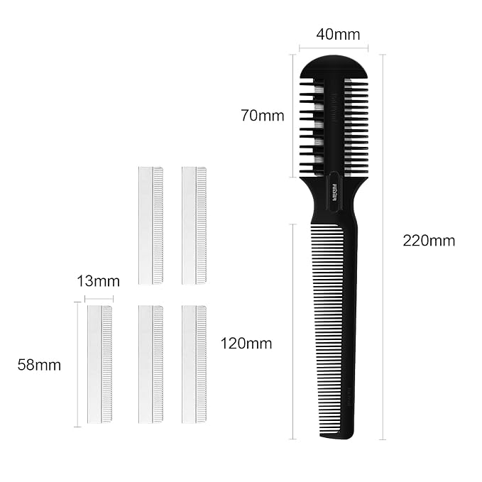 Hair Cutting Comb - Double Edge Razor for Thin and Thick Hair Trimming and Styling with 5 PCS Spare Blades