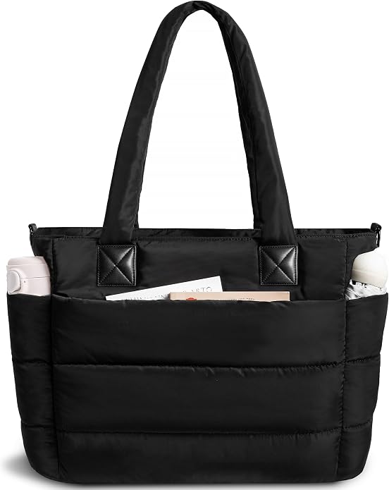 Puffer Tote Bag for Women Quilted Nurse Bag Lightweight Work Bag for Teacher Travel Handbag with Multiple Pockets