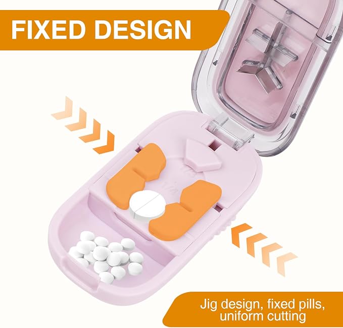2PCS Portable Pill Cutter Splitter, 1/2 1/3 1/4 Pill Cutter Splitter for Small and Tiny Pills with Storage Box