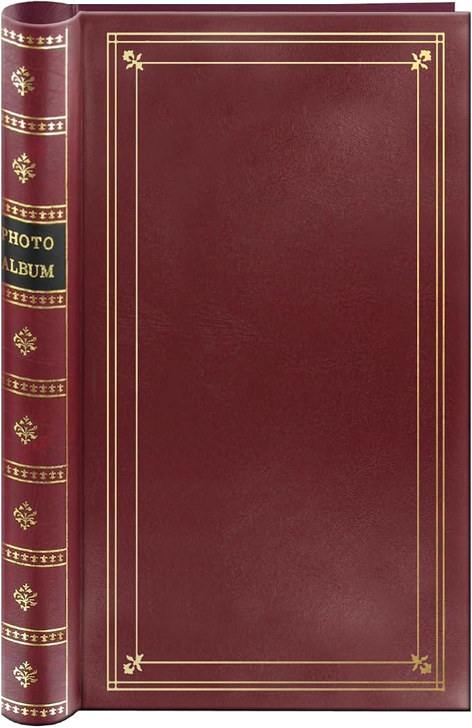 Spiral Bound Photo Album 300 Bi-Directional Memo Pockets Hold 4x6 Photos, Burgundy