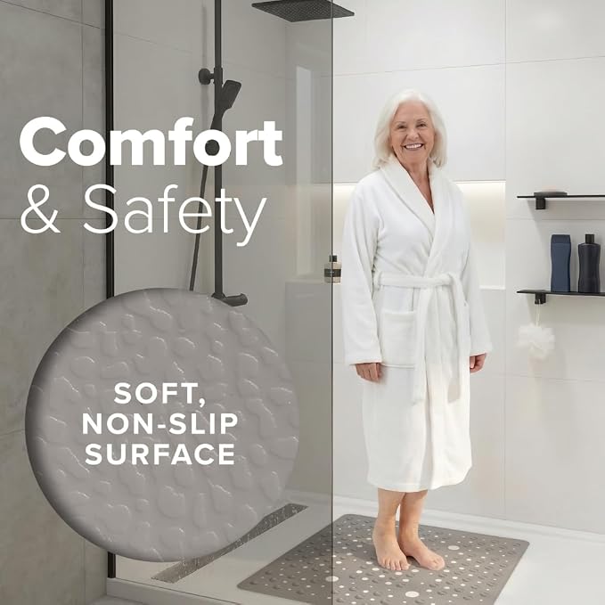 SlipX Solutions 27" Oversize Square Shower Mat, Non-Slip Mat for Elderly & Kids, 100+ Power Grip Suction Cups for Smooth Surfaces, Machine Washable, Solid Tan