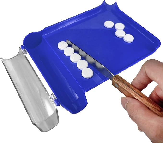 Medarchitect Right Hand Pill Counting Tray with Spatula (Blue - Wood Handle)