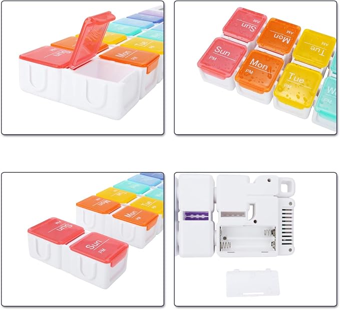7-Day Pill Organizer with Medicine Reminder Alarm, Cozycabin Weekly Large Vitamin Box Organizer - AM PM Daily Travel Medication Box(Rainbow)