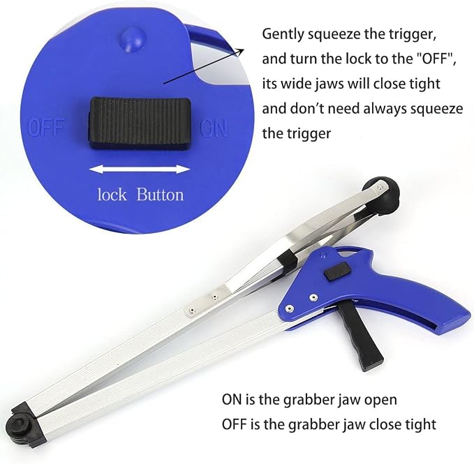 Reacher Grabber 32" Extra Long Folding Reaching Claw Heavy Duty Mobility Aid Arm Extender Gripper Tools for Trash Pick Up Litter Picker Garden Nabber Elderly Arthritis Reach Assist Tool