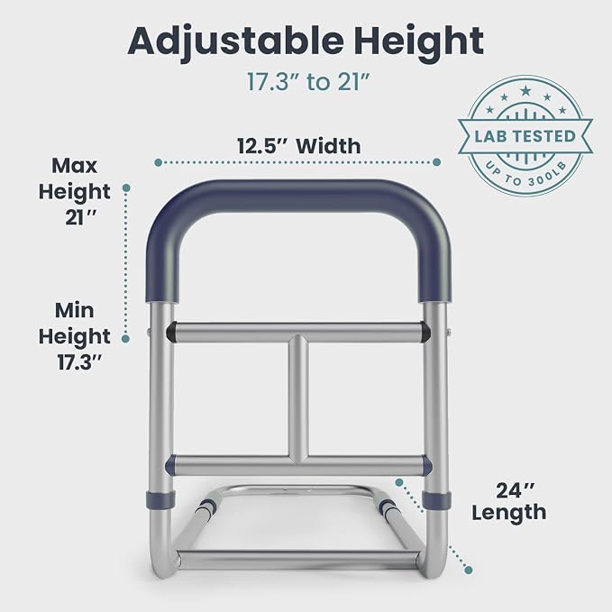 PELEGON Bed Rails for Elderly Adults Safety, ASTM Compliant, Adjustable Bed Rail with Non-Slip Ergonomic Handle and Storage Pockets, Bed Railings for Seniors Supports up to 300 lb, Tool-Free Assembly