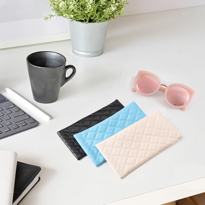 TRIUMPH VISION Eyeglass Case Glasses Case Soft Sunglass Pouch Sleeve 3 Pack | Slim Lightweight Alternative to Bulky Case, Leather Lined Protect Lens, Squeeze Easy to Use, Stylish Portable for Daily Use