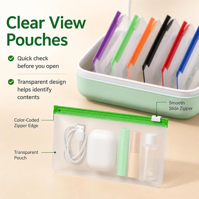 2026 Upgraded A8 Waterproof Pill Pouch Set, 14 Color-Coded Zippered Pouches, 2-Week Travel Medicine Organizer for Vitamins, Supplements, Prescriptions, Jewelry & Small Essentials