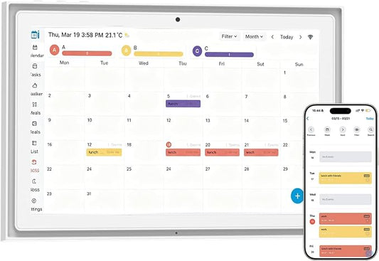 10.1" Digital Wall Planner Alternative, Smart Touchscreen Family Calendar, Auto-Sync with iCloud/Google/Outlook, Chore Chart, Meal Planner for Desk or Shelf Use