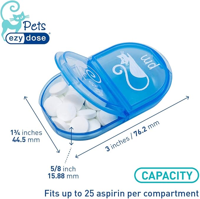 EZY DOSE Pets Daily AM/PM Pill Case, Medicine Planner, Treats, Vitamin Organizer Box for Cats, Convenient and Easy to Use, 2 Times a Day, Travel Friendly, Transparent Lids, BPA Free, Made in the USA
