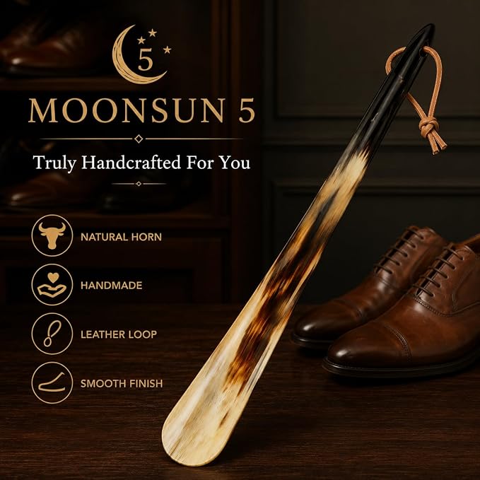 5MOONSUN5 Shoe Horn Made with Real Horn Handmade. Home or Travel Use. Shoehorn for Men or Women Shoes & Boots. Best Gift Idea. (SHOE-12'')