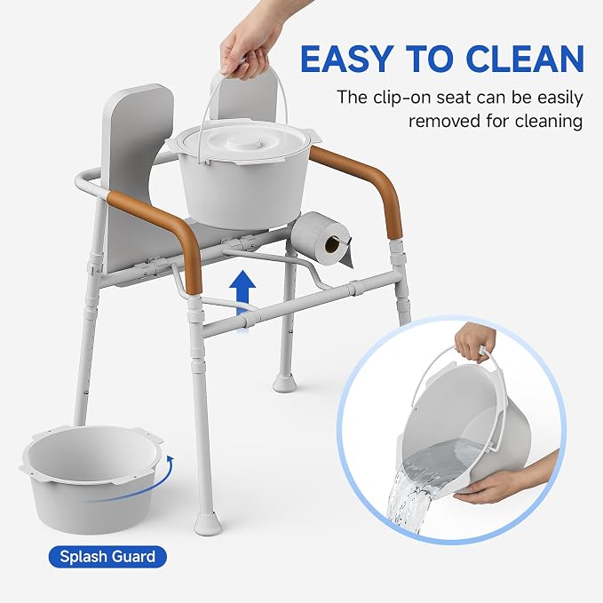 Bedside Commode with Padded Seat,Portable Toilet for Adults,Seniors | Height Adjustable, 350 lbs Capacity, Ideal for Seniors & Post-Surgery Recovery, Removable Bucket for Easy Cleaning