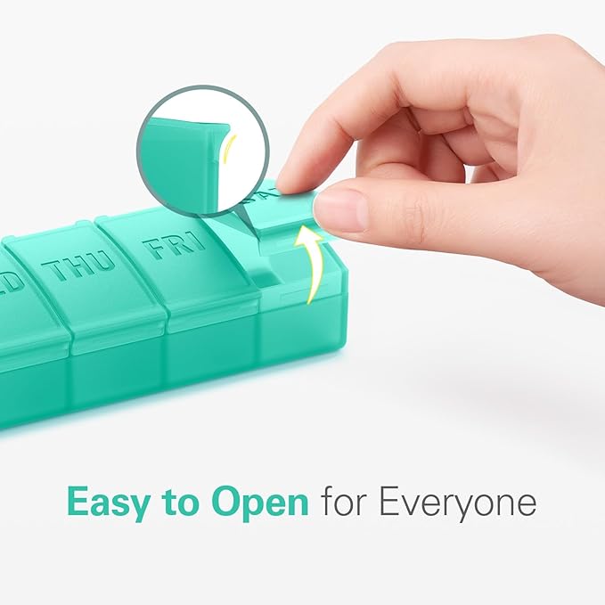 Barhon Pill Organizer Large, Weekly Pills Organizer Pill Box, Medicine Pill Organizer Travel, 7 Day Pill Case for Big Vitamins Supplements Fish Oil, Green