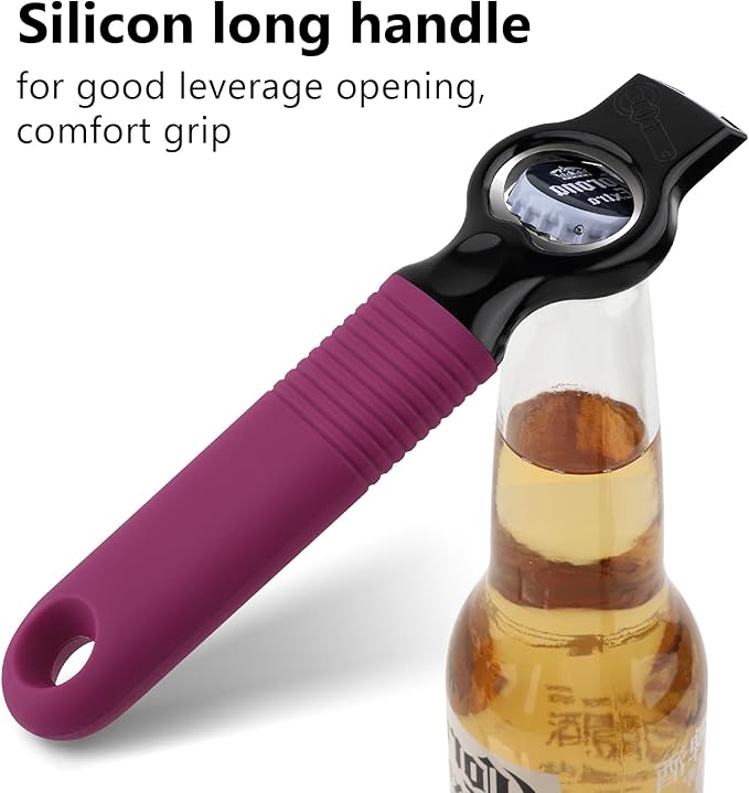2-Pack Magnetic Beer Bottle Opener & Soda Can Opener, 2-in-1 Bottle Opener and Can Tab Opener Tool for Bartender, Long Nails, Arthritis, Seniors, Silicone Handle with Build in Magnet - Rosy