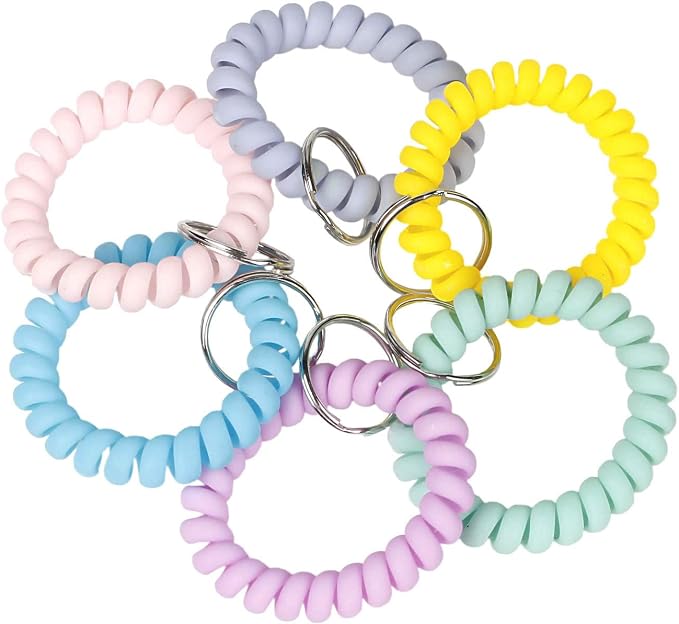 BIHRTC 6 Color Wrist Keychain Plastic Spring Flexible Spiral Wrist Coil | Stretchable Wristband Spiral Key Chain Bracelet Key Holder Key Ring for Gym Pool ID Badge Sauna Outdoor Activities