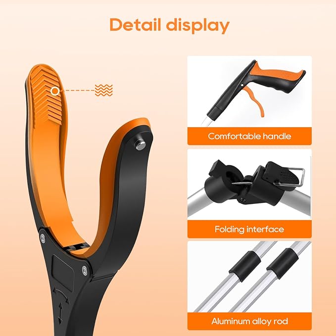 2-Pack 43" Extra Long Heavy Duty Grabber Reacher Tool, Foldable with 360° Rotating Jaw, Magnetic Tip, Ergonomic Grip, Wide Claw for Trash Pickup, Gardening & Reaching High Shelves – Ideal for Seniors