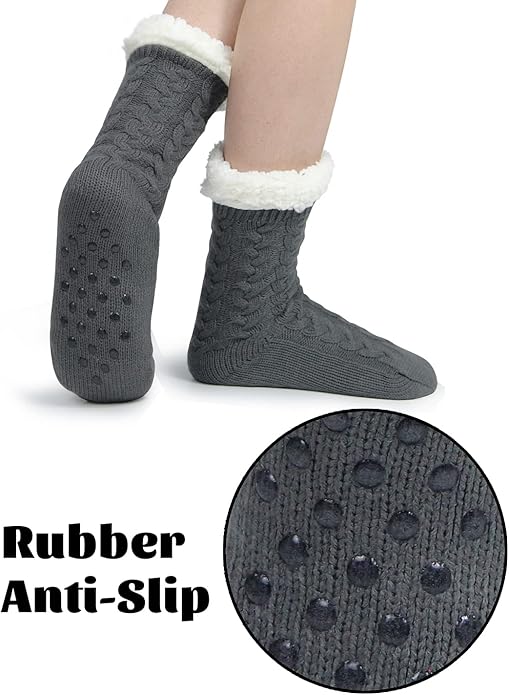 Slipper Socks for Women with Gripper - Winter Non Slip Thick Fuzzy Socks - Warm Cozy Christmas Gift