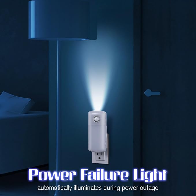 Enhon Emergency Power Failure Night Lights, 5-in-1 Multi Color LED Light, Rechargeable Flashlight with Foldable Plug, Automatic On Off Motion Sensor for Bedrooms, Hallways, Black Outs(6 Pack)